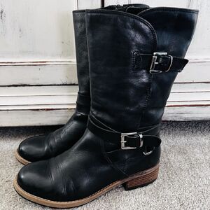 Clarks Black Leather Biker Boots with Buckled Straps Moto - Womens Size 8.5